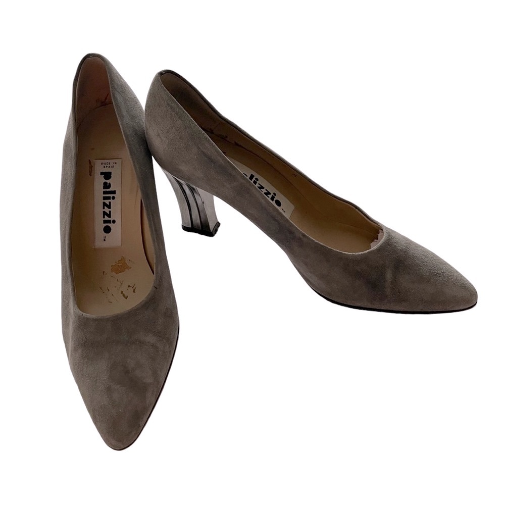 Vintage Palizzio Gray Suede Pointed Toe slip on metallic Heel Pumps size…